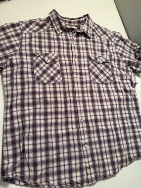 jf j.ferrar Purple and White Plaid Short-Sleeve Button-Down Shirt